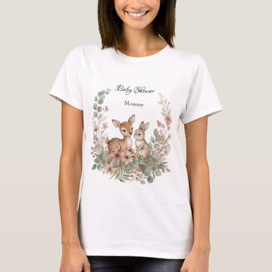 T-shirt Fête de bébé Vert Sauge de la Forêt Sage Cerf Lapi (Devant)
