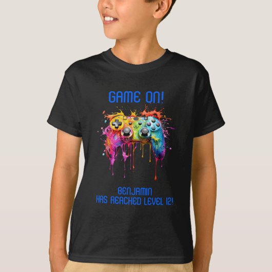 T-shirt Fête de jeu vidéo Boy Blue Level Up (Devant)