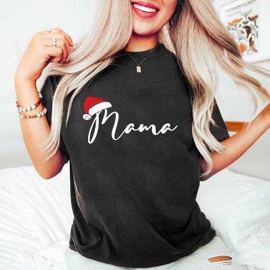 T-shirt Fête de Noël de la maman Santa Hat Noir