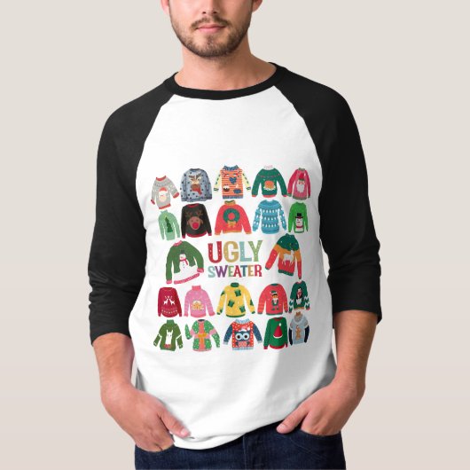 T-shirt Fête de Noël moche Raglan (Devant)