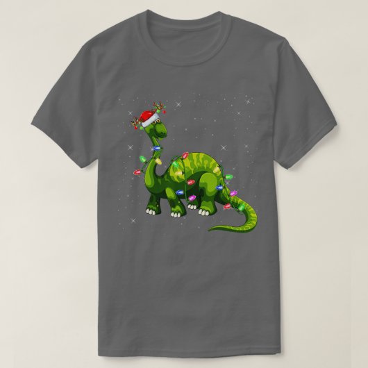 T-shirt Fête de Noël Père Noël Brontosaurus Dinosaur (Design devant)