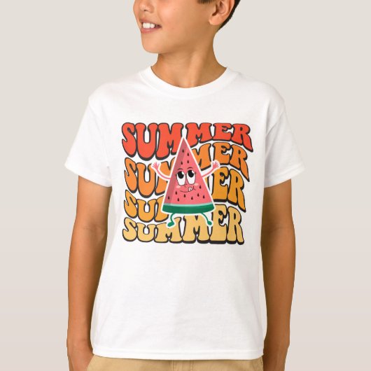 T-shirt Fête de pastèque rétro groovy mignonne d'été (Devant)