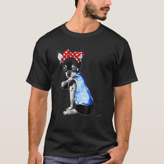 T-shirt Fête des mères Cadeaux Chihuahua Chien Tatouage J' (Devant)