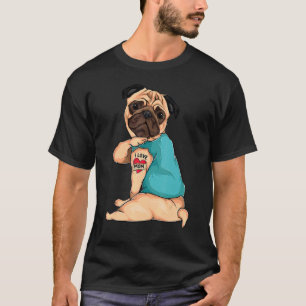 T-shirt Fête des mères Chien Pug J'aime Maman Tatouage
