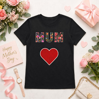 T-shirt Fête des Mères Élégant Cœur de Mums Floral Moderne