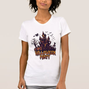 T-shirt Fête d'Halloween Château Hanté Citrouilles Chauves