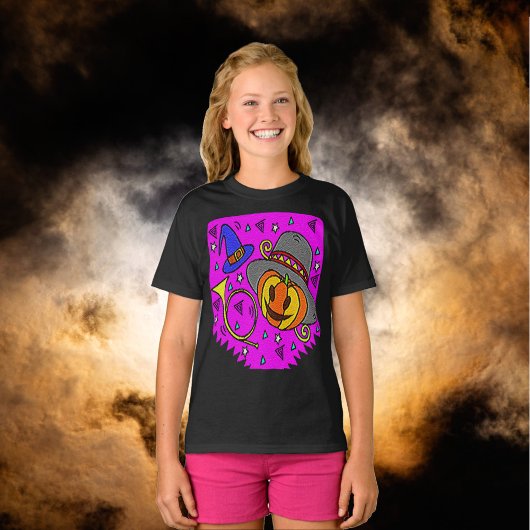 T-shirt Fête d'Halloween Jack O'Lantern Bugle Purple Girls