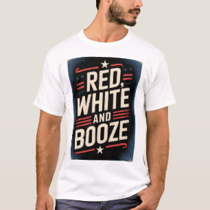 T-shirt Fête du 4 juillet Booze Rouge Blanc et Booze