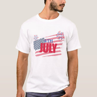 T-Shirt Fête du 4 juillet Drapeau Américain Feu d'