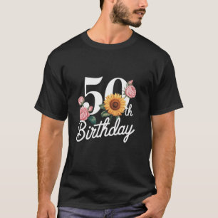 T-shirt Fête du 50e anniversaire Floral mignonne Fleurs ro