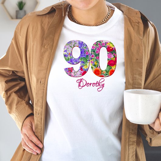 T-shirt Fête du 90e anniversaire Fleurs florales Moderne 9