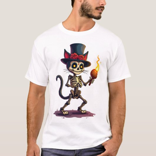 T-shirt Fête du chat squelette (Devant)