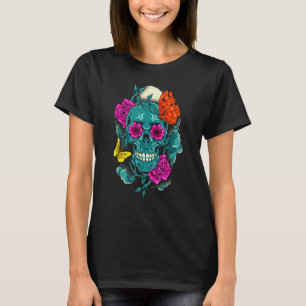 T-shirt Fête Mexicaine Des Fleurs Violettes Du Crâne Sucri