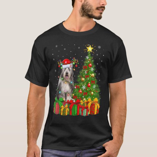 T-shirt Fêtes de Noël Lumières Père Noël Porté Collie Chie (Devant)