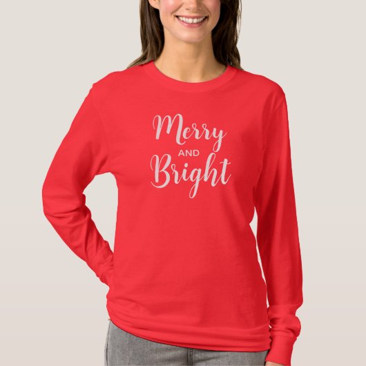 T-shirt Fêtes Noël Rouge Blanc Joyeux Et Lumineux (Devant)