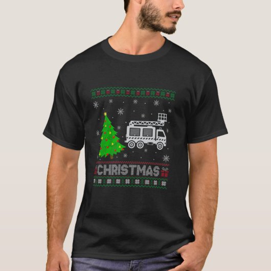 T-shirt Feu Camion Xmas Éclairage Arbre Vilain Sueur de No (Devant)