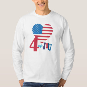 T-shirt Feu d'artifice 4 juillet American USA Flag Heart F