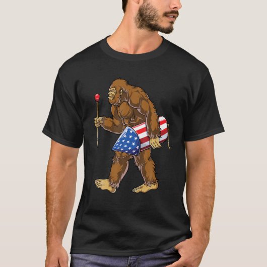 T-shirt Feu d'artifice 4 juillet Hommes Sasquatch Amérique (Devant)