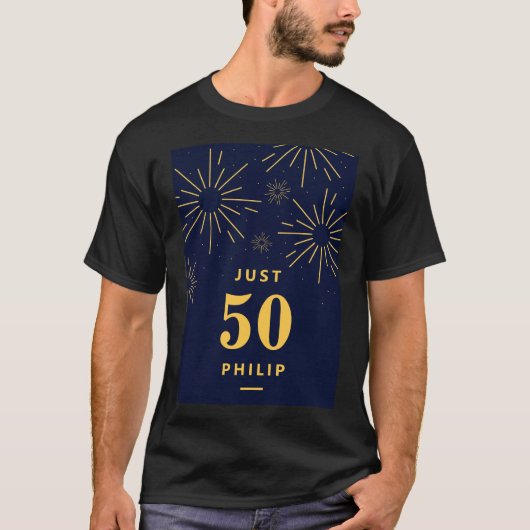 T-shirt Feu d'artifice bleu foncé et jaune 50e anniversair (Devant)