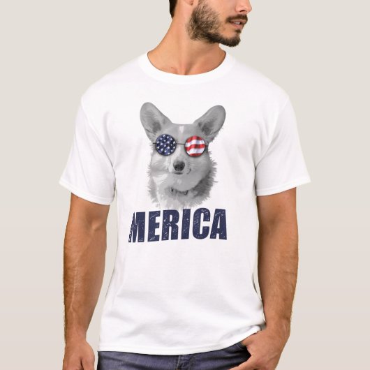 T-shirt Feu d'artifice du drapeau américain de Corgi (Devant)