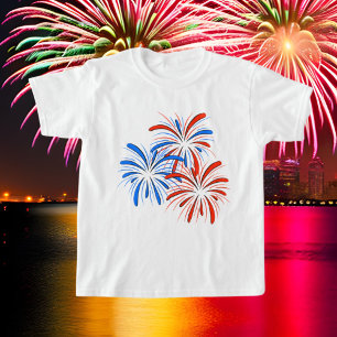 T-shirt Feu d'artifice patriotique bleu blanc rouge Juille