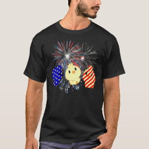 T-shirt Feu d'artifice Rouge Blanc Bleu Poulet Feu d'artif