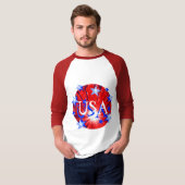 T-shirt Feu d'artifice Rouge Blanc Bleu 'USA' 3/4 manche m (Devant entier)