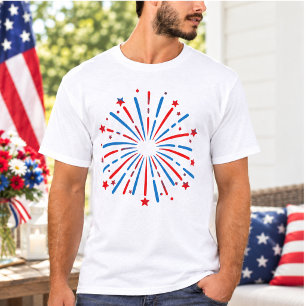 T-shirt Feu d'artifice USA 4 juillet Patriotique Rouge, Bl
