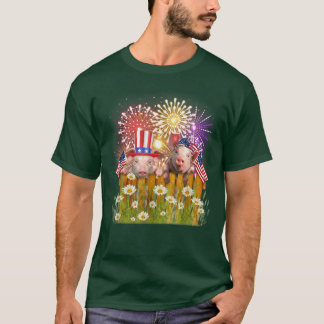T-shirt Feu de Cochon amusant USA Drapeau Top Happy Merica
