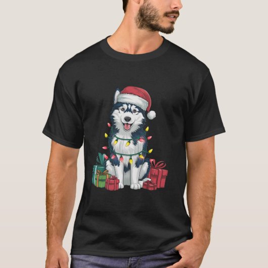 T-shirt Feu de Noël Feu de Noël Chapeau de l'Alaska Chien (Devant)