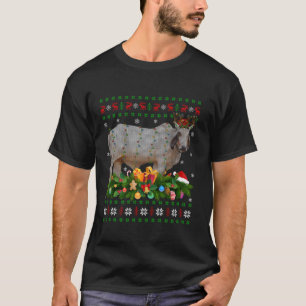 T-shirt Feu de Noël moche Éclairage de Noël Vache de chape