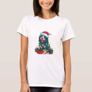 T-shirt Feu de Noël Santa Chapeau Portugais Chien d'eau Ch