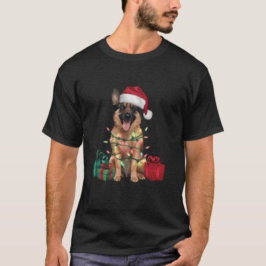 T-shirt Feu de Noël Santa Hat Chien belge Malinois Chris (Devant)