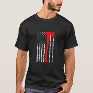 T-shirt Feu de pompier American Flag Ax Mince Red Line