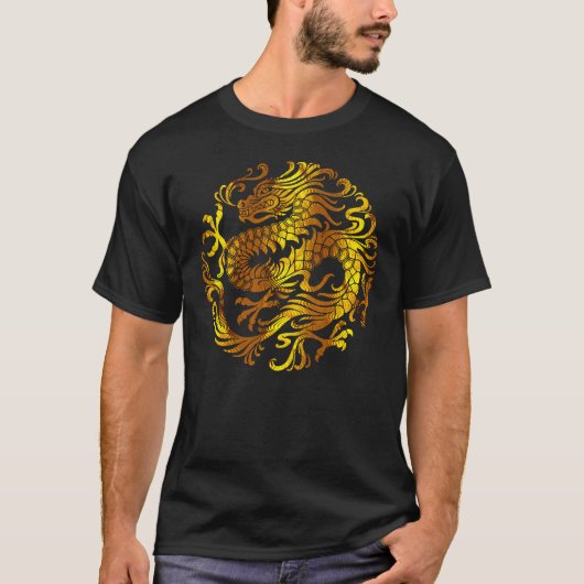 T-shirt Feu Doré : Gravure d'un Dragon (Devant)