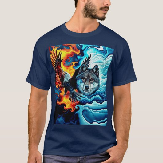 T-shirt Feu et glace - Aigle et Loup (Devant)