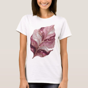 T-SHIRT FEUILLE BLANCHE ET ROSE LUMINEUSE AVEC ÉTOILES ÉTO