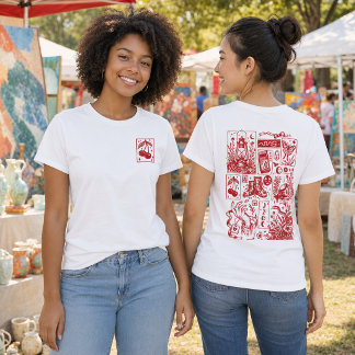 T-shirt Feuille de flash linogravé rouge vintage mystique