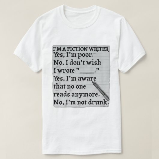 T-shirt Feuille de réponse de l'écrivain de fiction amusan (Design devant)