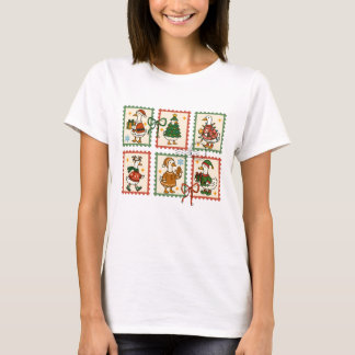 T-shirt Feuille de timbres-poste d'oie de Noël mignonne fe