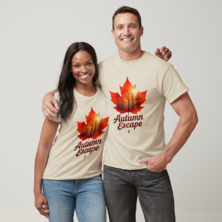 T-shirt Feuille d'érable avec forêt d'automne brillante à