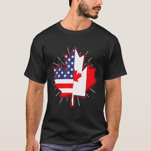 T-shirt Feuille d'érable canadienne Drapeau américain Fête (Devant)