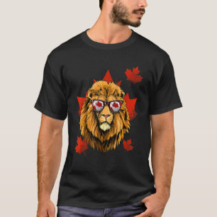 T-shirt Feuille d'érable canadienne Lion Animal de drapeau