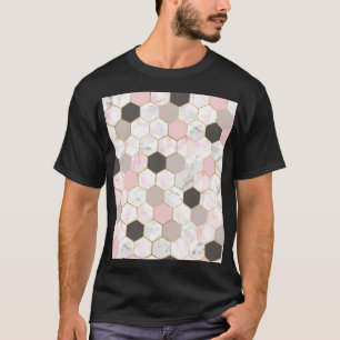 T-shirt Feuille d'or géométrique, motif hexagone en marbre