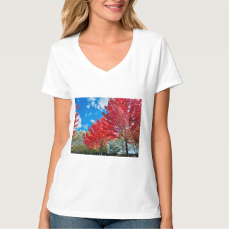 T-shirt Feuilles D'Arbre Rouge Lumineux En Automne