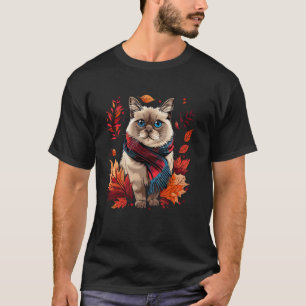 T-shirt Feuilles d'automne Rétro Chat Birman Saison d'auto