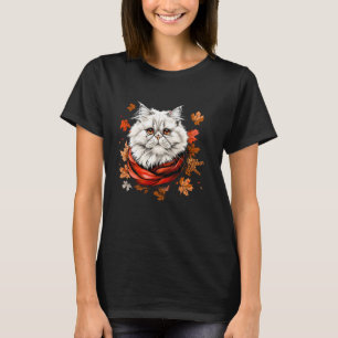 T-shirt Feuilles d'automne Rétro Chat Persan Saison d'auto