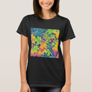 T-shirt Feuilles de automne colorées avec aquarelle de cou