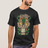 T-shirt Feuilles de fleurs Tropical Tiki Mask Luau Statue (Devant)
