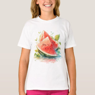 T-shirt Feuilles d'été avec pastèque à l'aquarelle